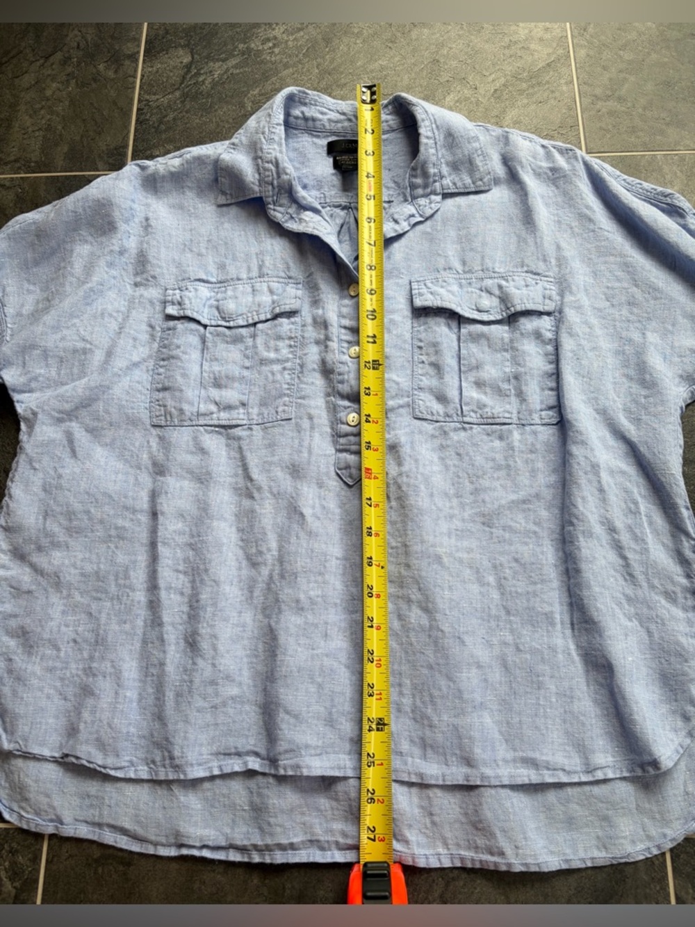 J. Crew Light Blue Irish ☘️ Linen-Short Sleeve Button Placket Shirt - Picture 8 of 8